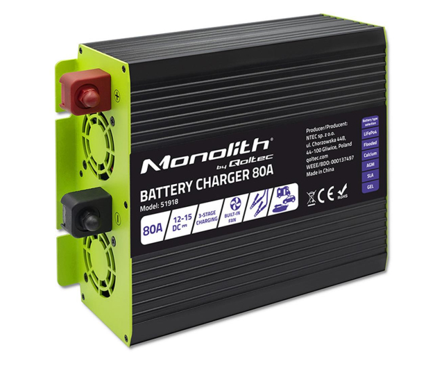 Qoltec Inteligentna ładowarka Monolith LiFePO4 GEL 80A/12V - 1289106 - zdjęcie